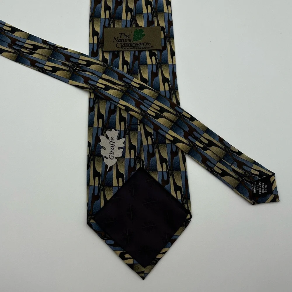 The Nature Conservancy Men's Tie 100% Silk Giraffes Animal Safari Blue Brown